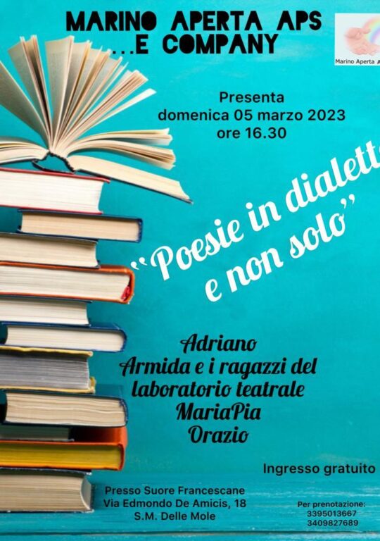 ‘Poesie in dialetto e non solo’: nuovo evento culturale di Marino Aperta APS il 5 marzo