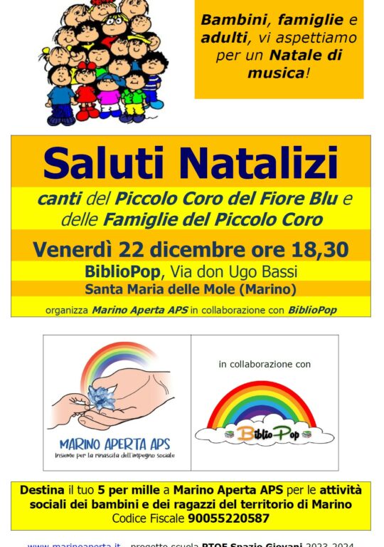 Saluti Natalizi: nuovo concerto del Piccolo Coro del Fiore Blu a BiblioPop il 22 dicembre