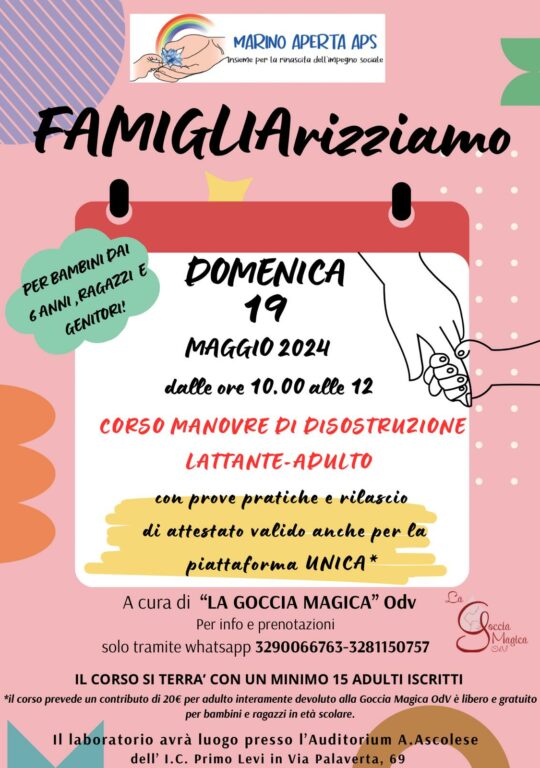 Famigliarizziamo arriva all’ultimo incontro: il 19 maggio nuovo corso di manovre per la disostruzione di neonati e bambini