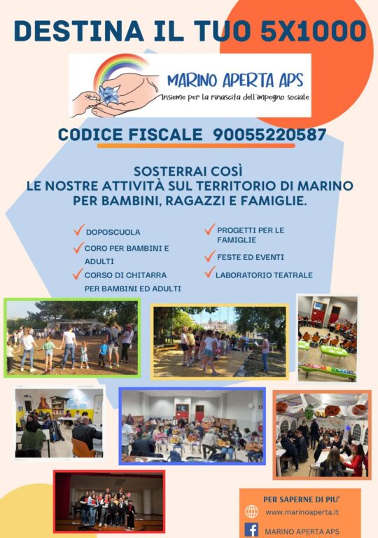 Destina a Marino Aperta APS il tuo 5 per mille nella prossima dichiarazione dei redditi