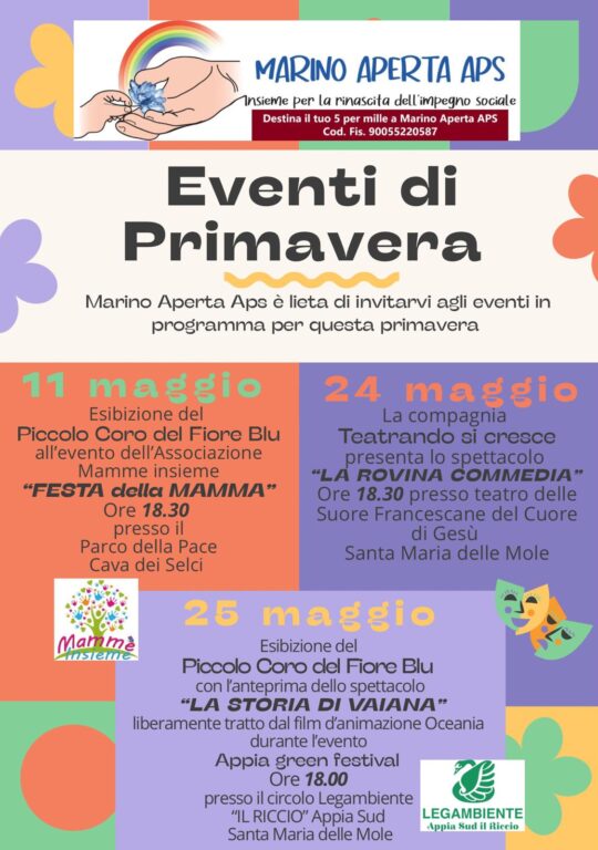 Primavera di Cultura e Solidarietà: Marino Aperta APS presenta tre eventi nel mese di maggio per tutte le età a Marino