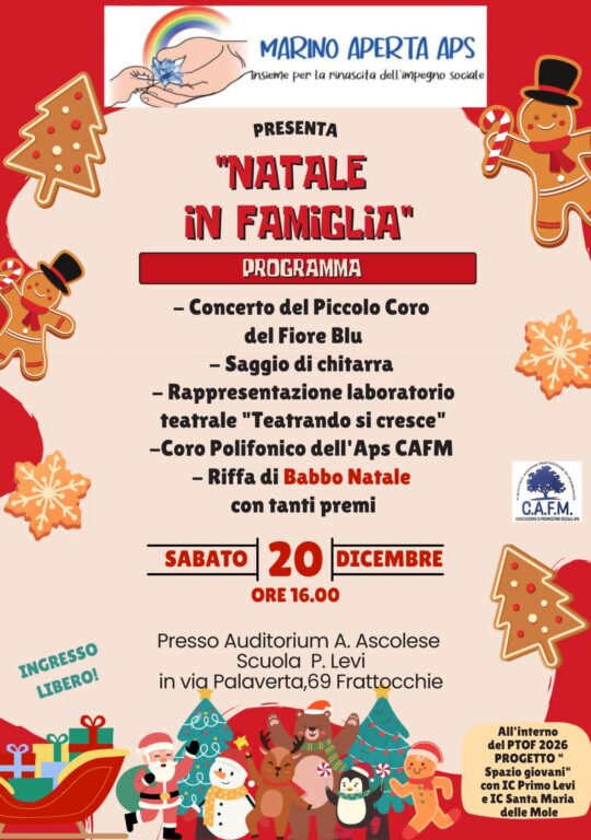 “Natale in Famiglia” a Frattocchie: musica, teatro e solidarietà con Marino Aperta e le sue attività