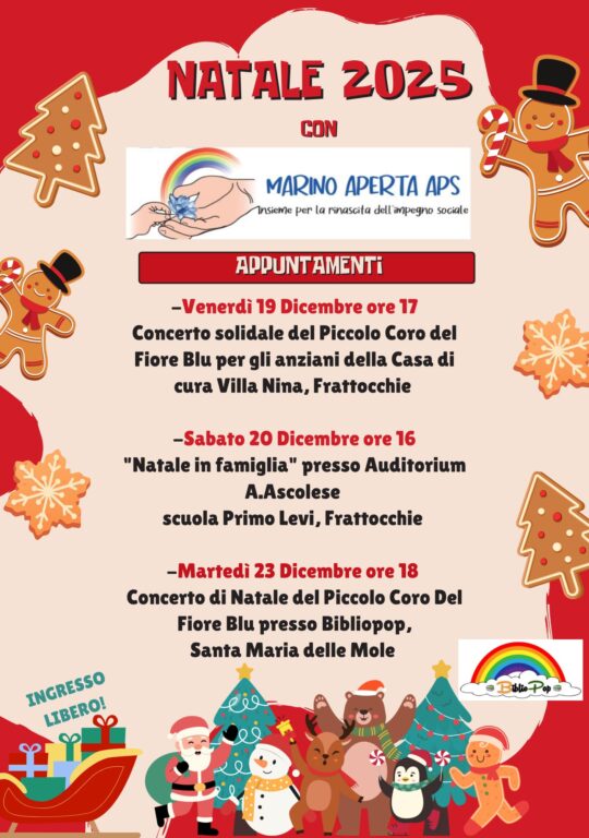 Natale 2025: tre eventi di musica, solidarietà e comunità con Marino Aperta APS